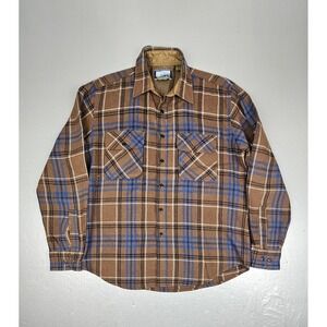 Vintage Fieldmaster Button Up Shirt Mens Large Brown Plaid‎ Wool Blend Flannel